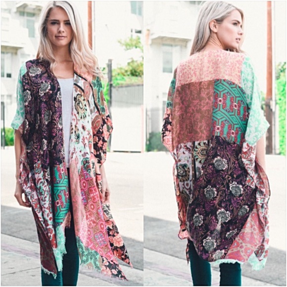 Boho Chic Kimono Wrap Swim Coverup O/S - Picture 3 of 8